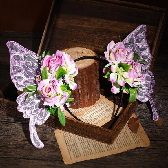 Purple Fairy Wings Headband Butterfly Flower Woodland Costume Accessory main image 6